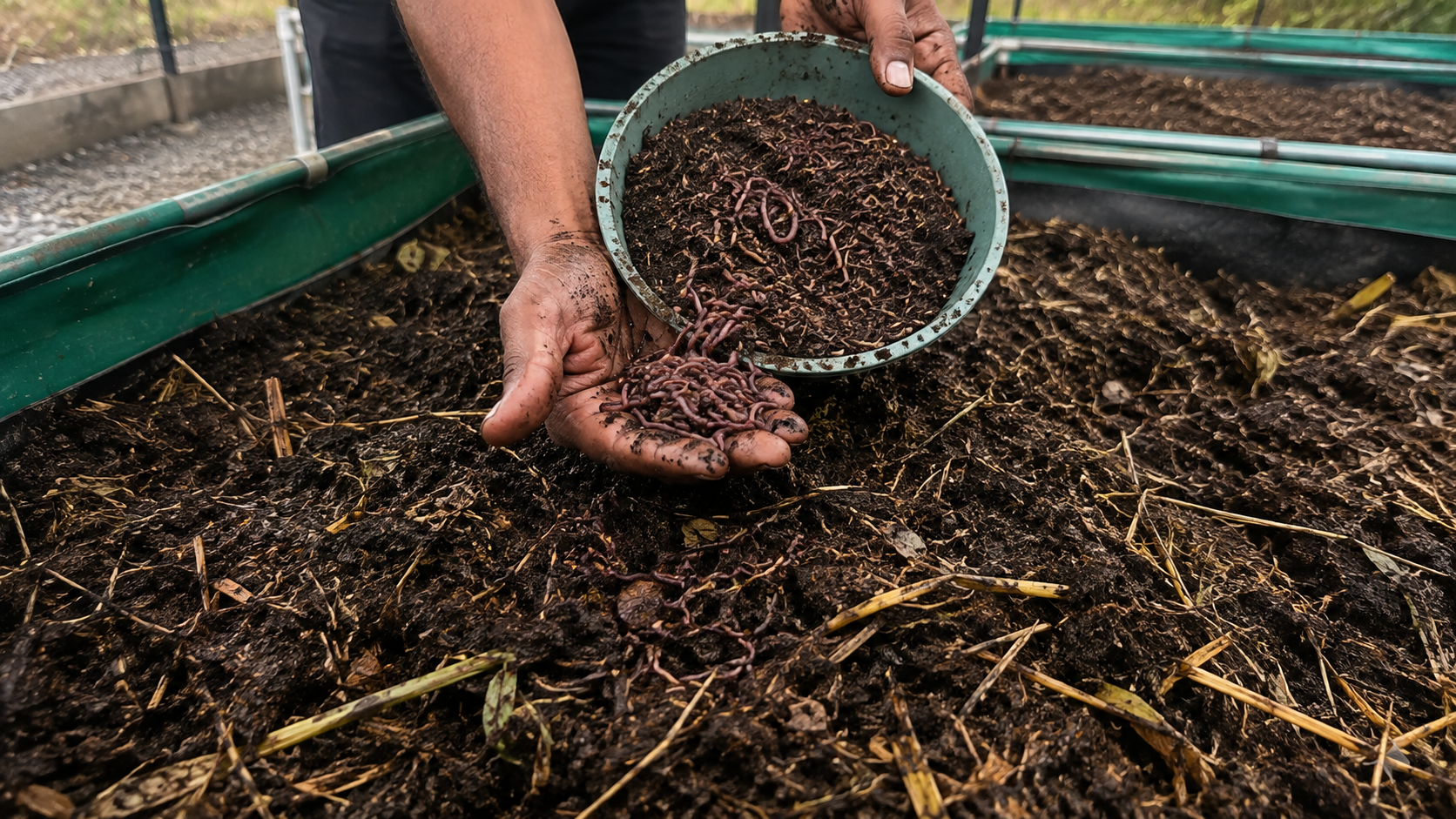 Earthworm inoculation and bed preparation